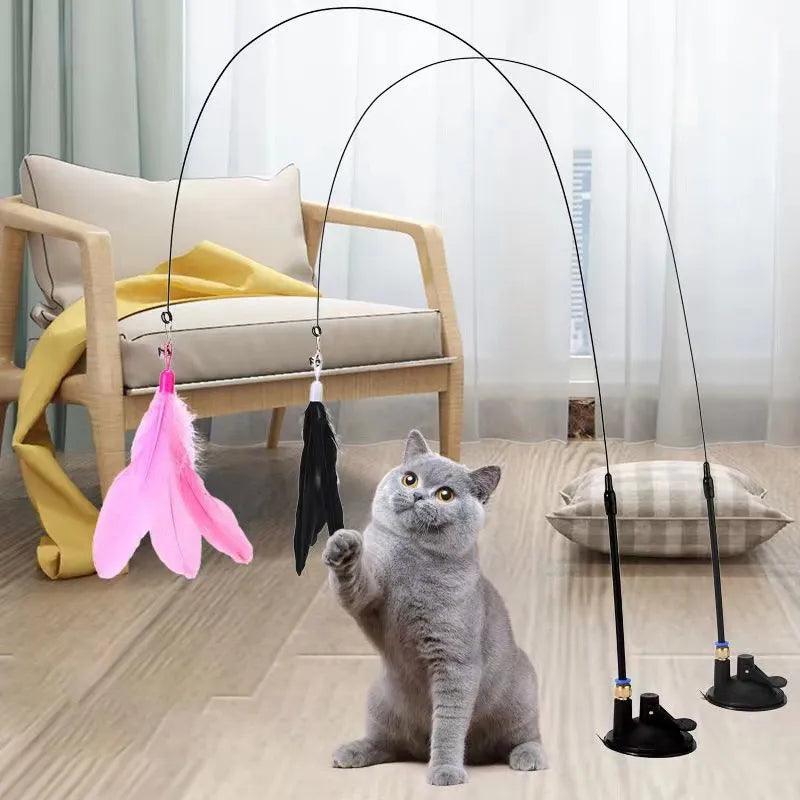 Baguette à plumes de jouet interactif pour chat - Jouet pour chaton à ventouse super adhérente - Vitrine Virtuelle